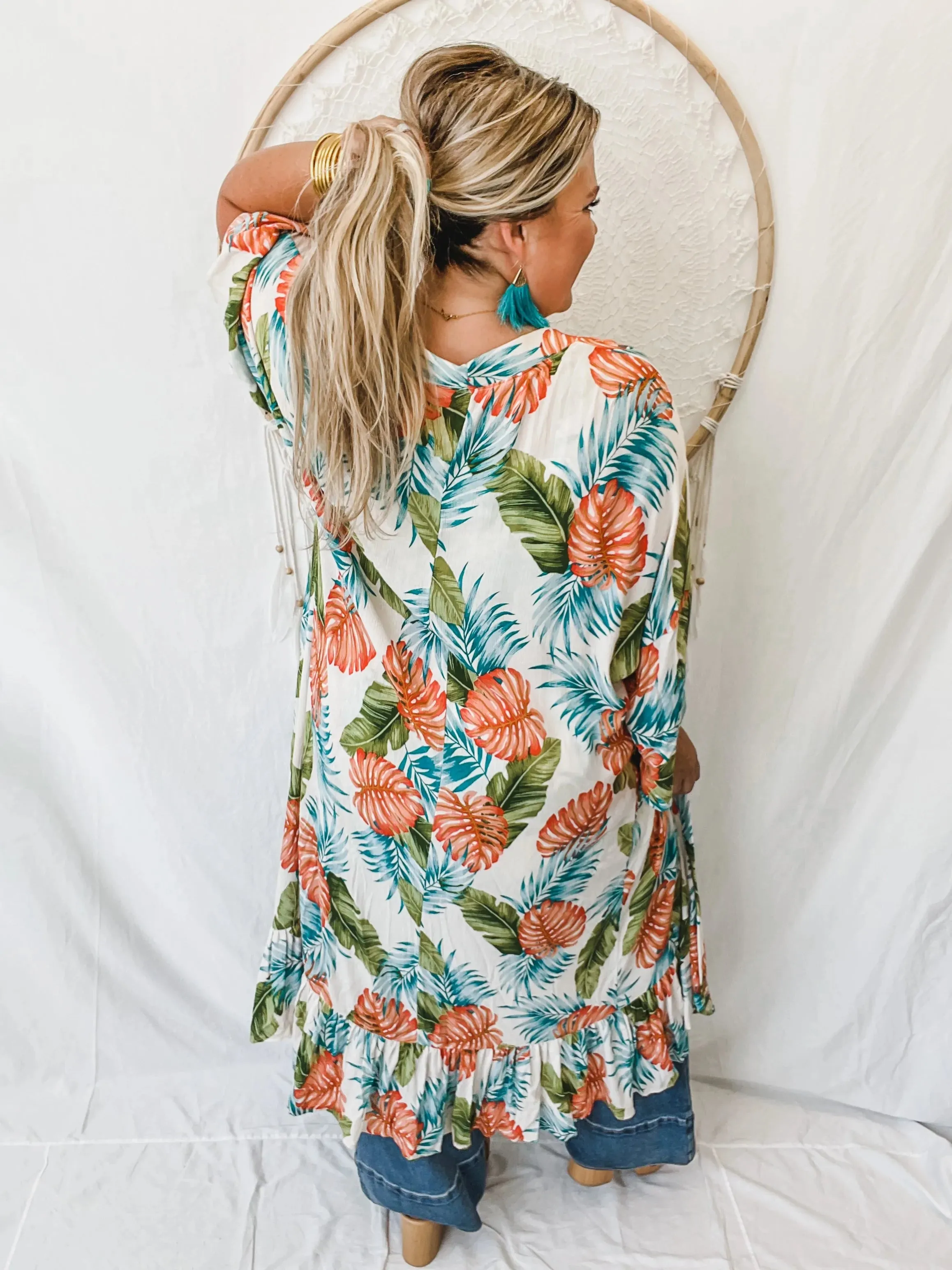 Take Me to the Islands Tropical Floral Kimono