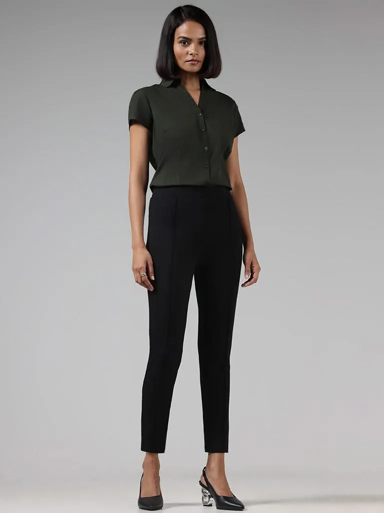 Wardrobe Solid Black Ankle Length Ponte Pants