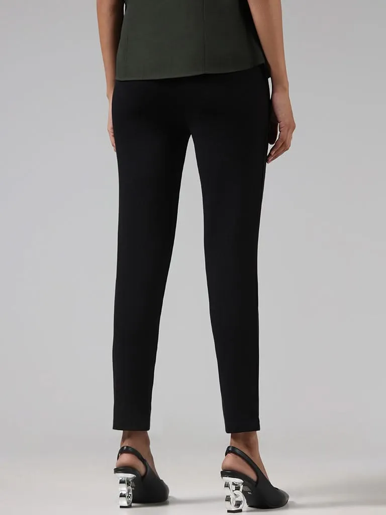 Wardrobe Solid Black Ankle Length Ponte Pants