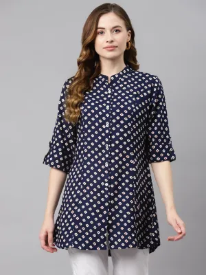 Women'S Blue Bandhani Print Rayon Top