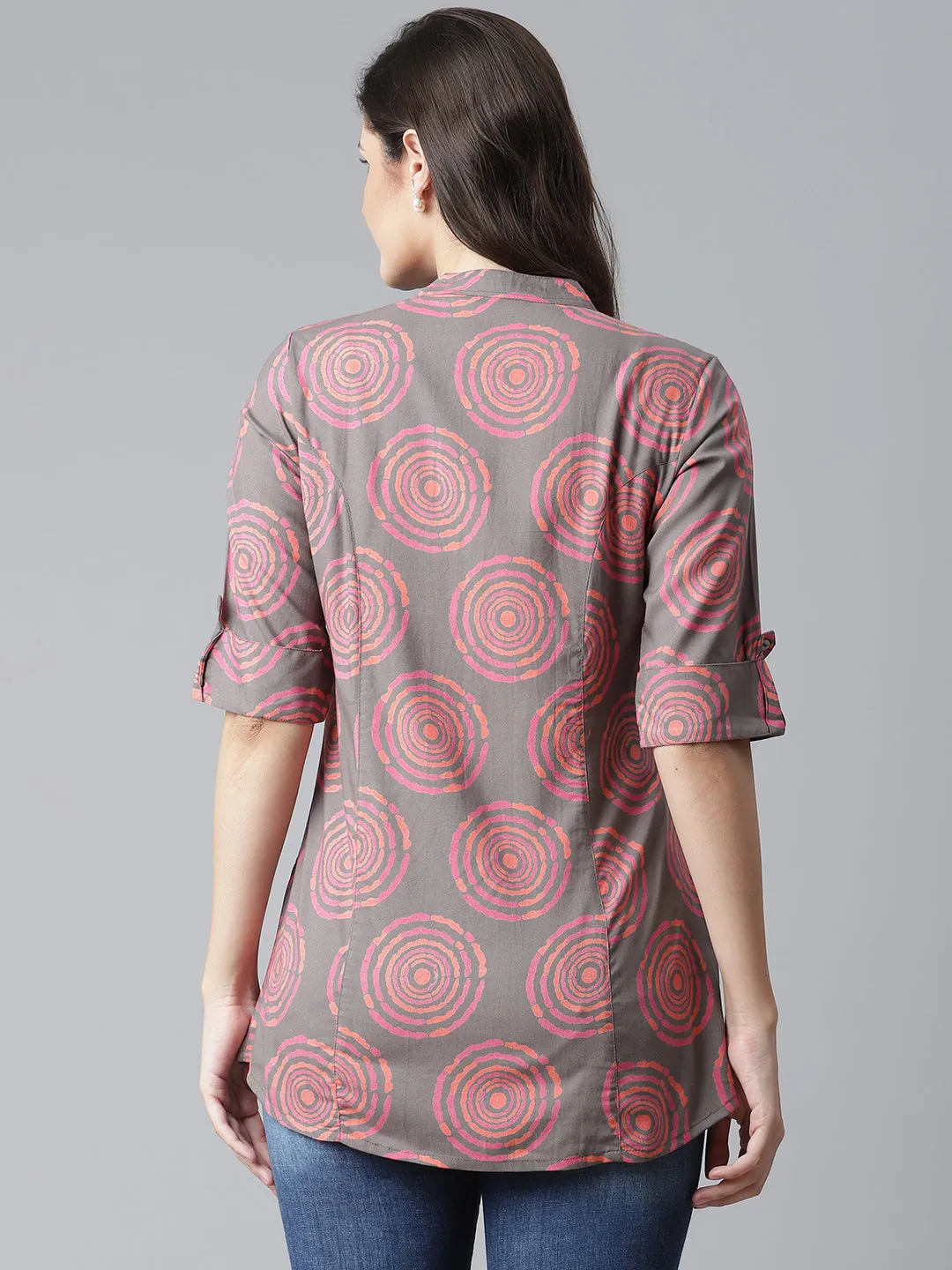 Women'S Grey Spiral Rayon Print Top