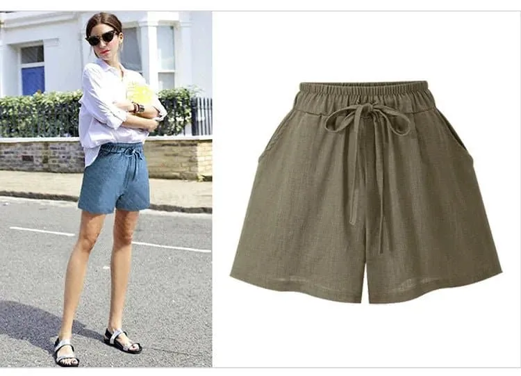 Women's Loose Linen Shorts - High Waist, Casual Style, Solid Color, Elastic Waist, 5XL, Free Shipping