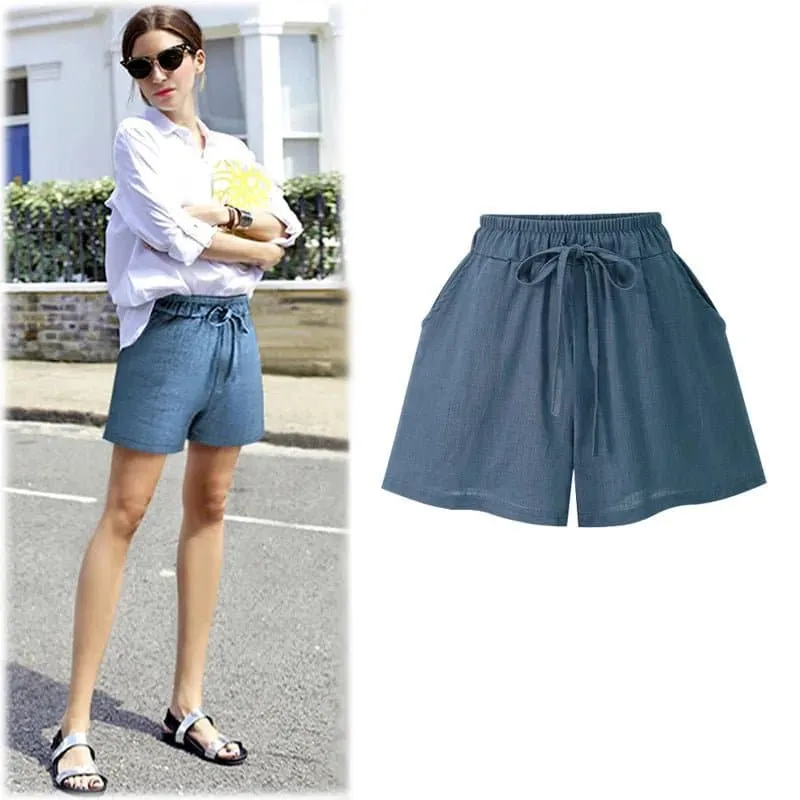 Women's Loose Linen Shorts - High Waist, Casual Style, Solid Color, Elastic Waist, 5XL, Free Shipping