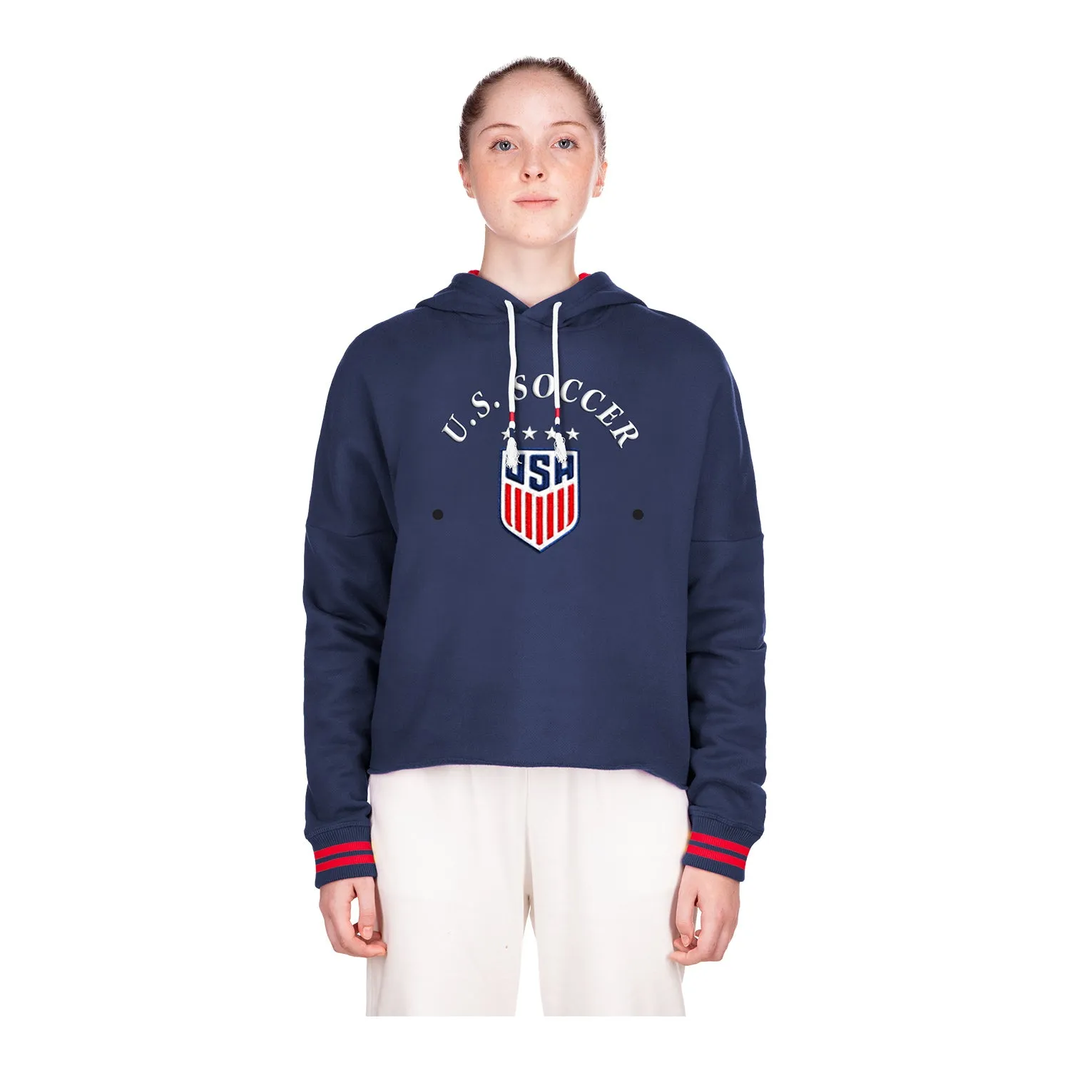 Women's New Era USWNT Fleece Cropped Navy Hoodie