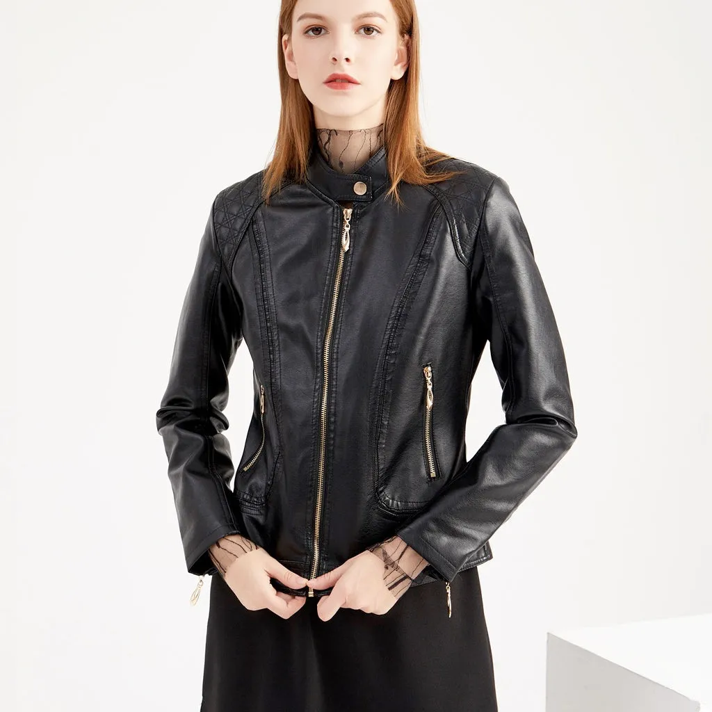 Womens Soft Quilted Vegan Leather Jacket