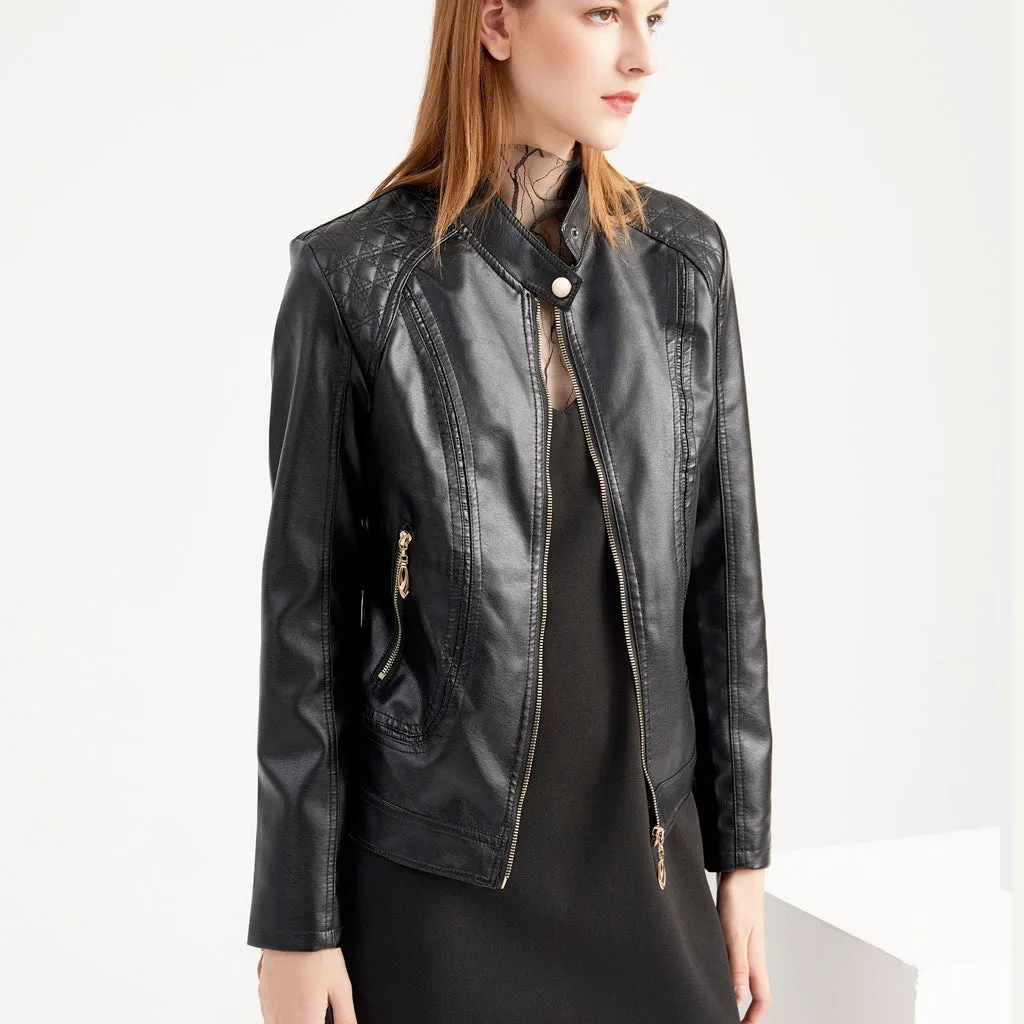 Womens Soft Quilted Vegan Leather Jacket