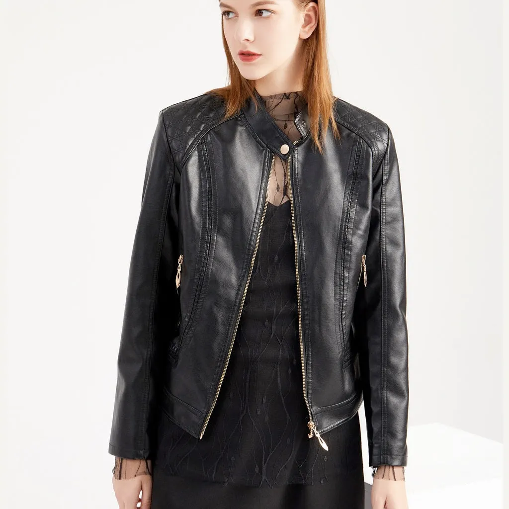 Womens Soft Quilted Vegan Leather Jacket